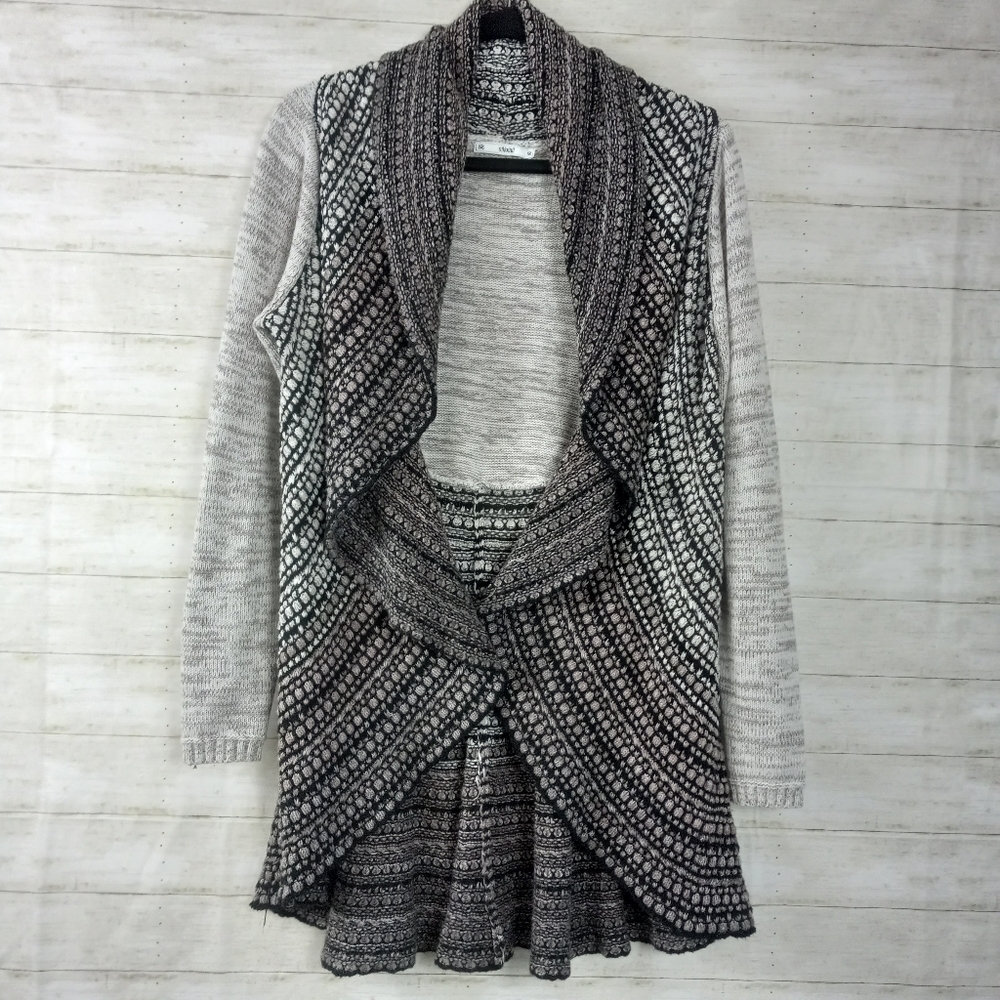 Sioni Cardigan Sweater Draped Open Front Waterfall Boho Small